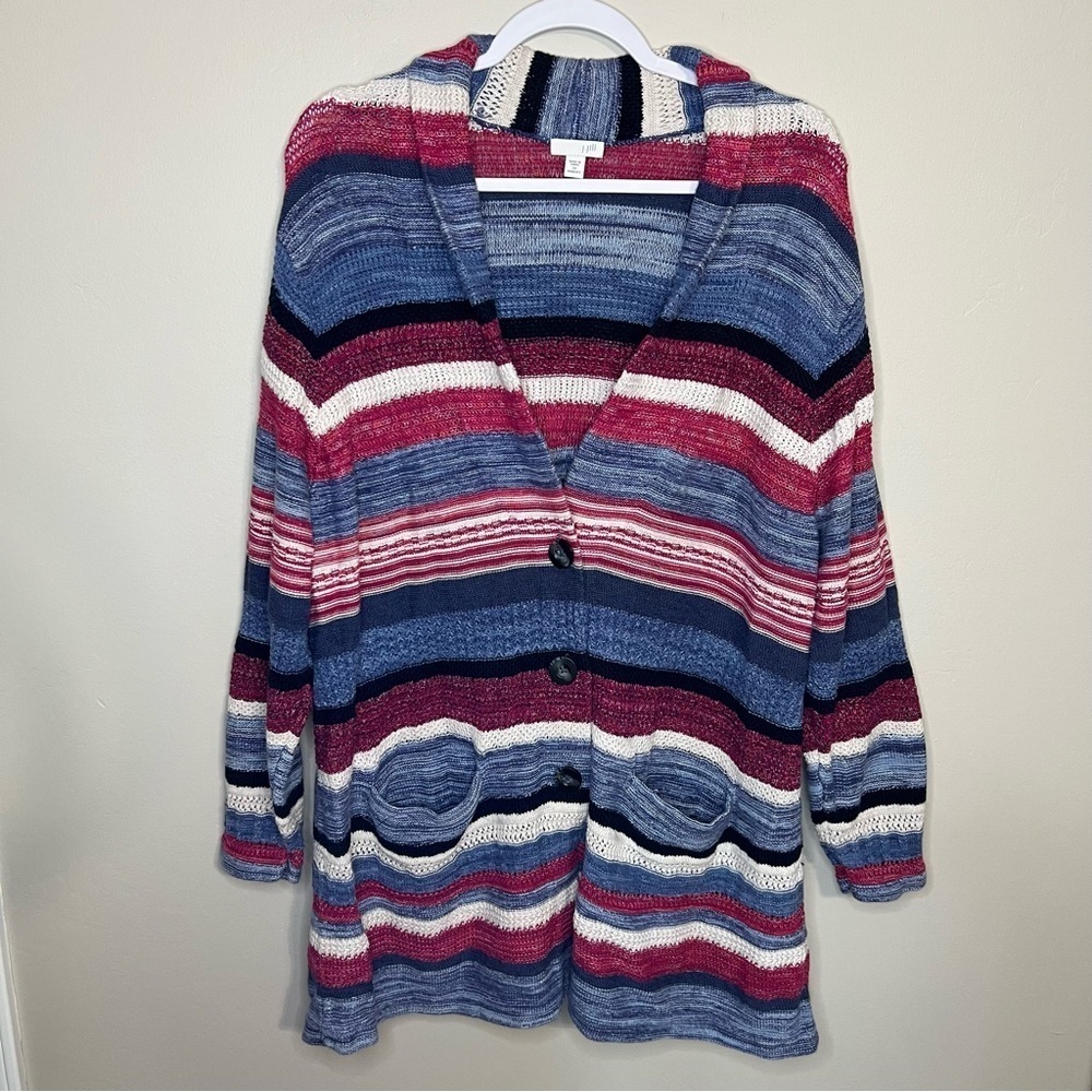 J Jill Striped Long Cardigan Duster Linen Blend size 2X